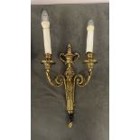 A Pair Of English Georgian Style Brass Two Arm Wall Sconces With Vasiform Backplate