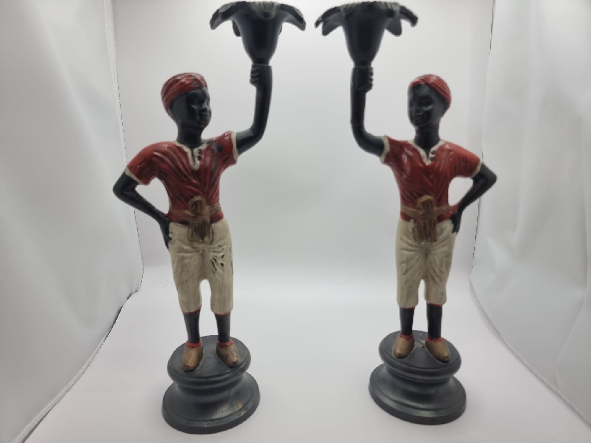 A pair Early 20th Century Cold-Painted Bronze Blackamoor Candlesticks 27cm Fine quality early 20th