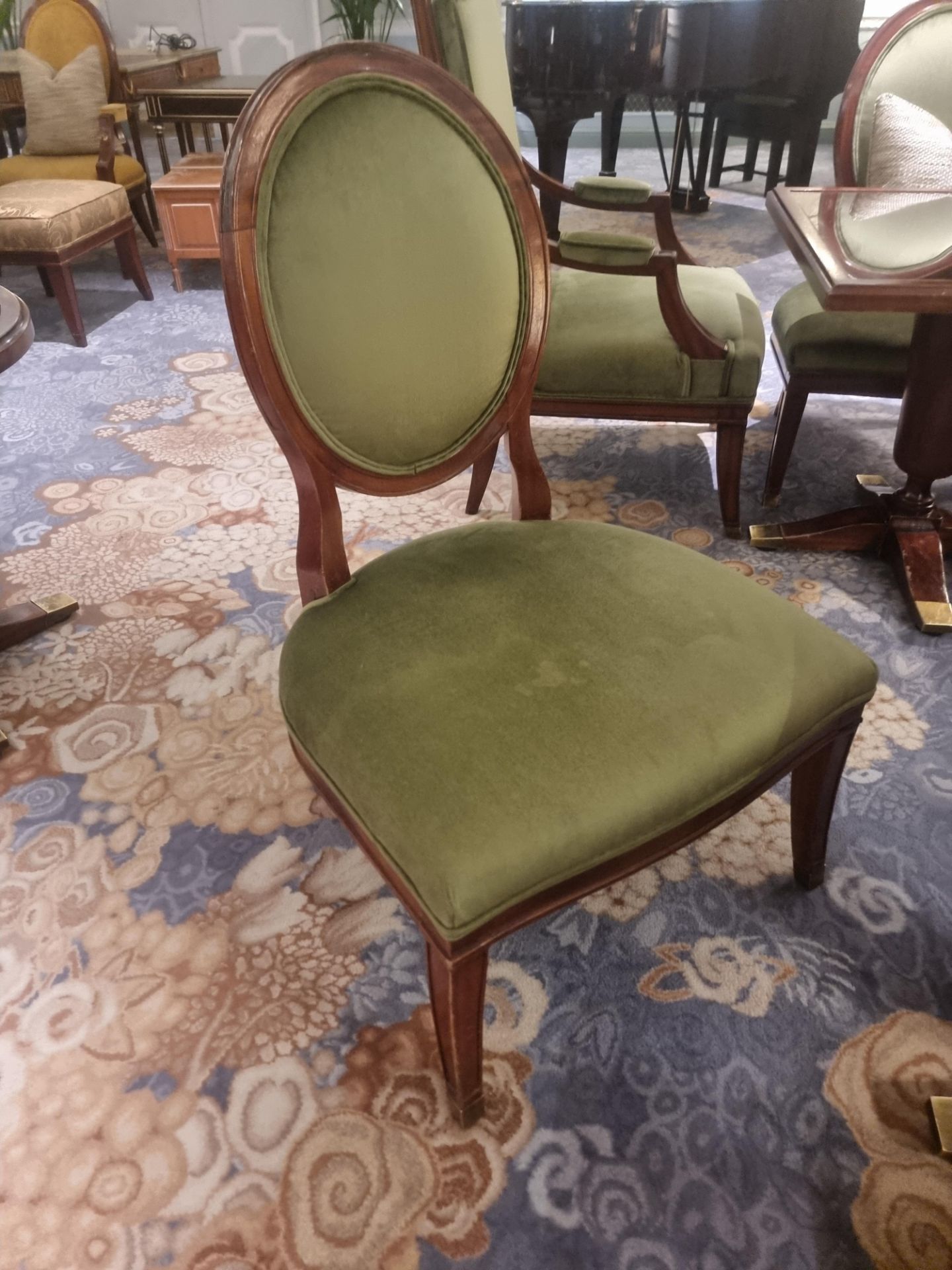 Louis XVI Style Framed And Upholstered Arm Chair In Lelievre Paris Olive Green Salon Chair 68 x 68 x - Image 3 of 5