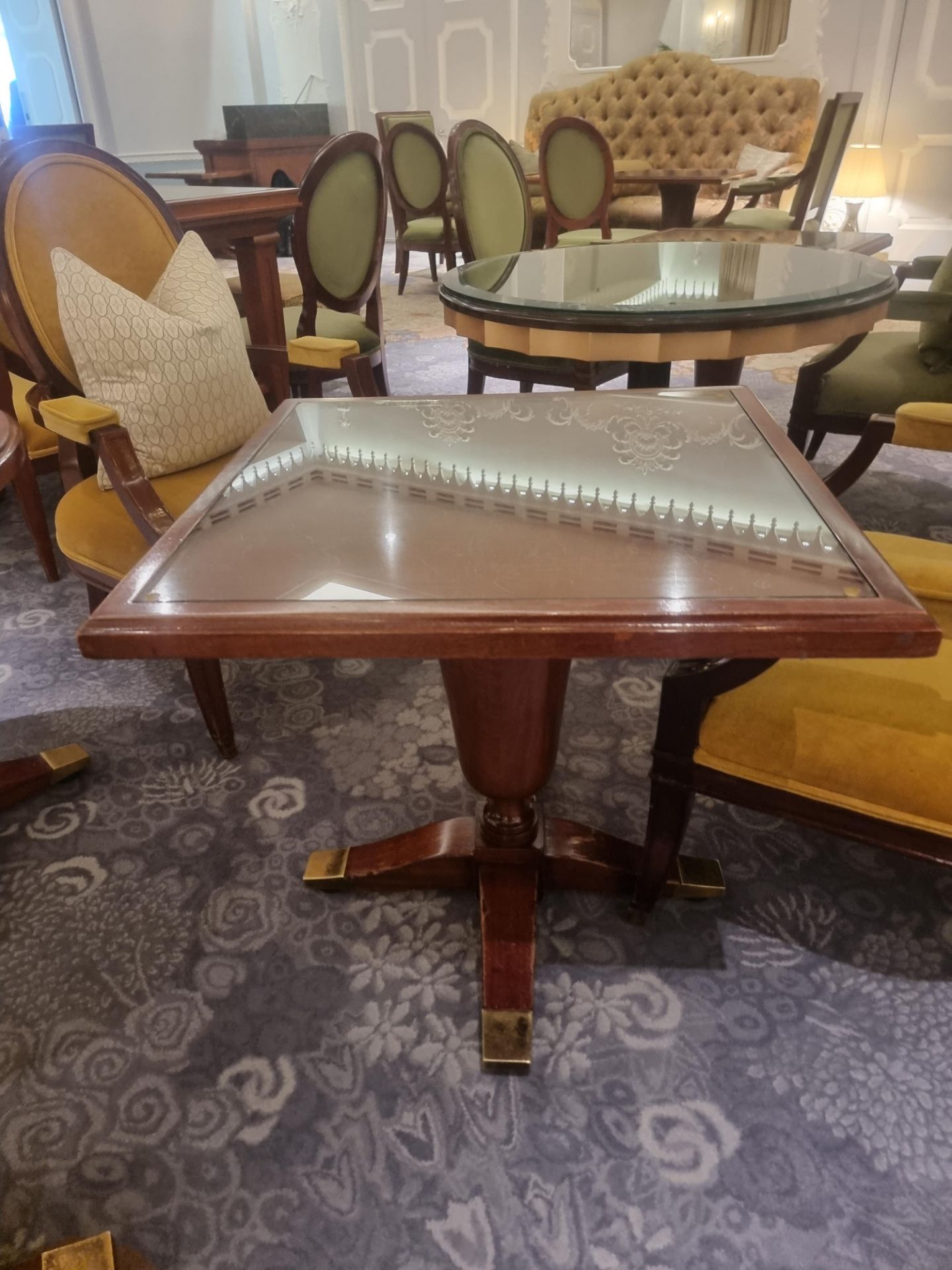 Walnut Pedestal Dining Table Square Top Mounted On A Heavy Large Turned Baluster Stem Supported By - Image 3 of 5