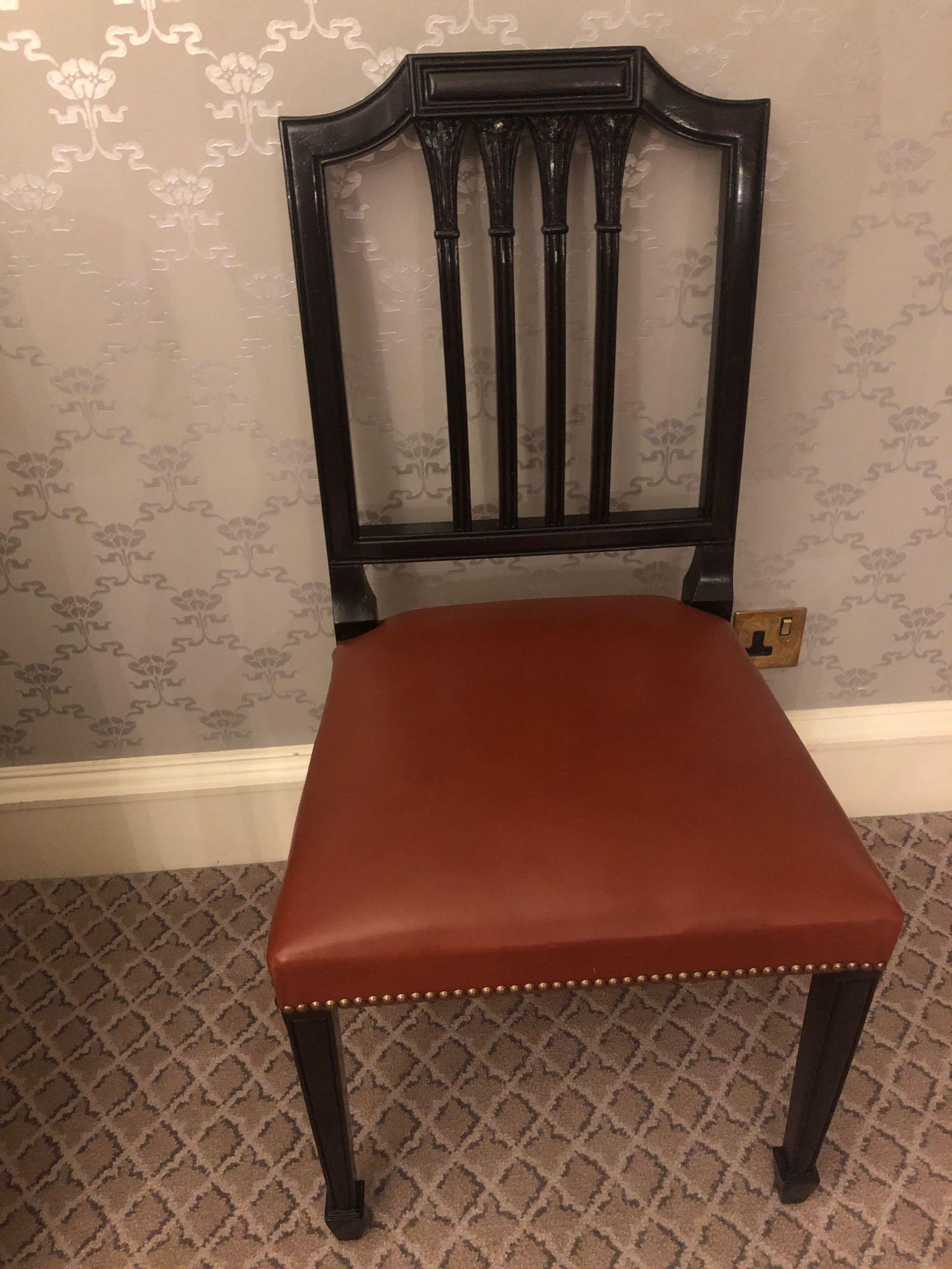 Georgian Style Side Chair With Carved And Shaped Back Splats, Stuff-Over Leather Seat, On Square