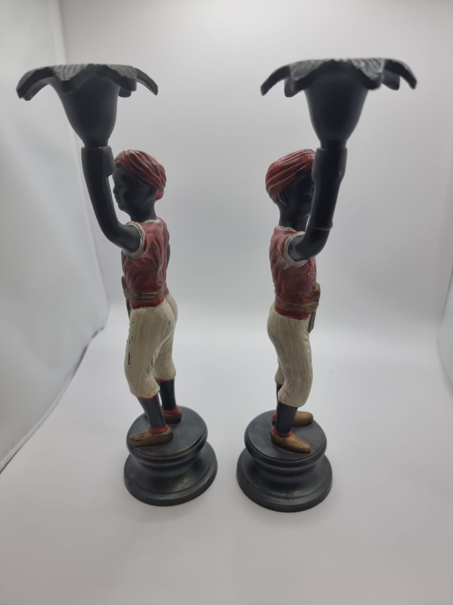 A pair Early 20th Century Cold-Painted Bronze Blackamoor Candlesticks 27cm Fine quality early 20th - Image 4 of 11