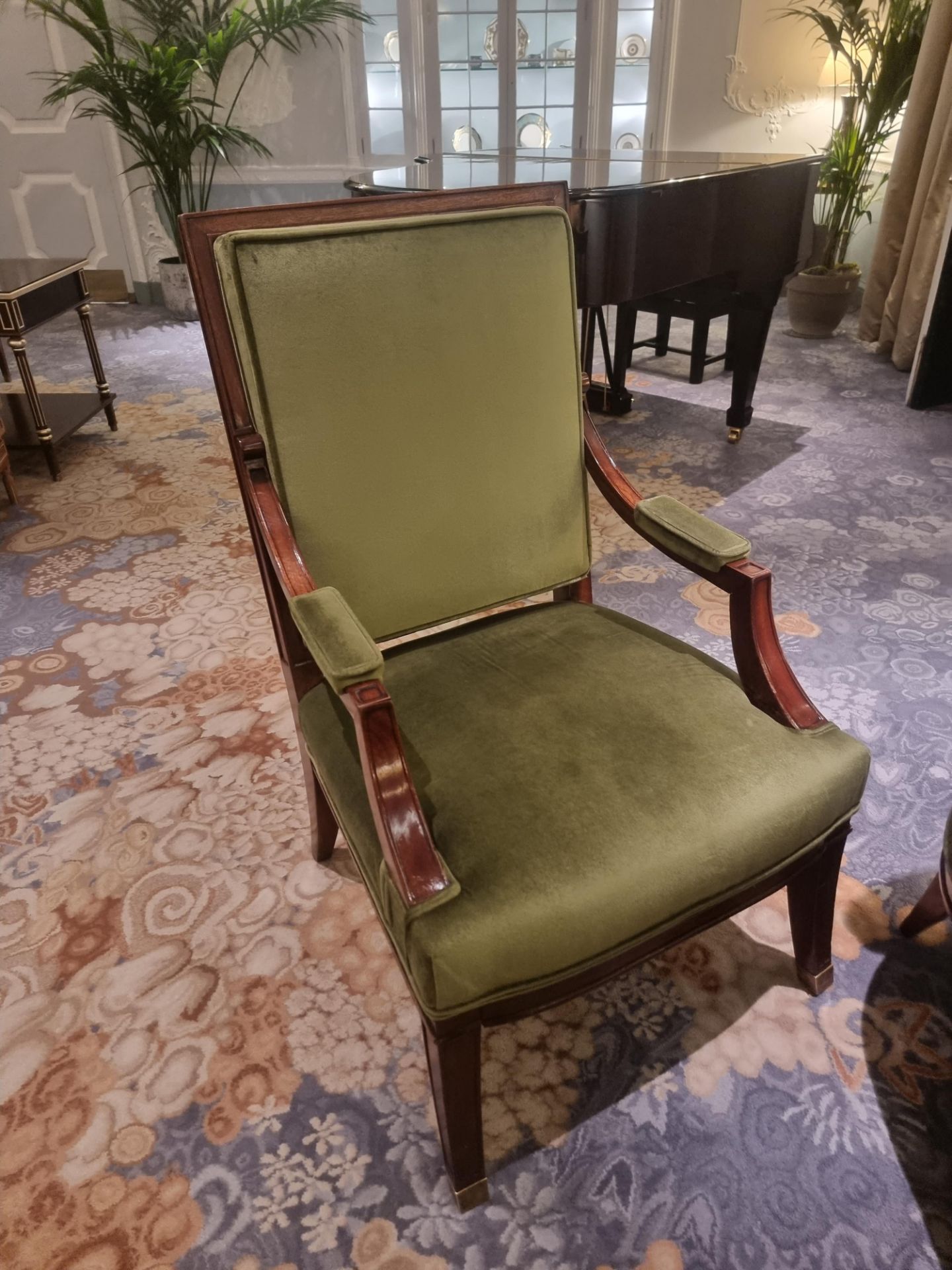 A Large Louis XVI Style Upholstered Lelievre Paris Olive Green Walnut Framed Armchair With Front - Image 3 of 5