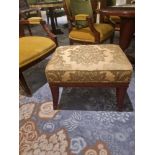 Walnut Framed Padded Upholstered Stool In Pierre Frey Damask Tournelle Gold And Green Pattern 45 x