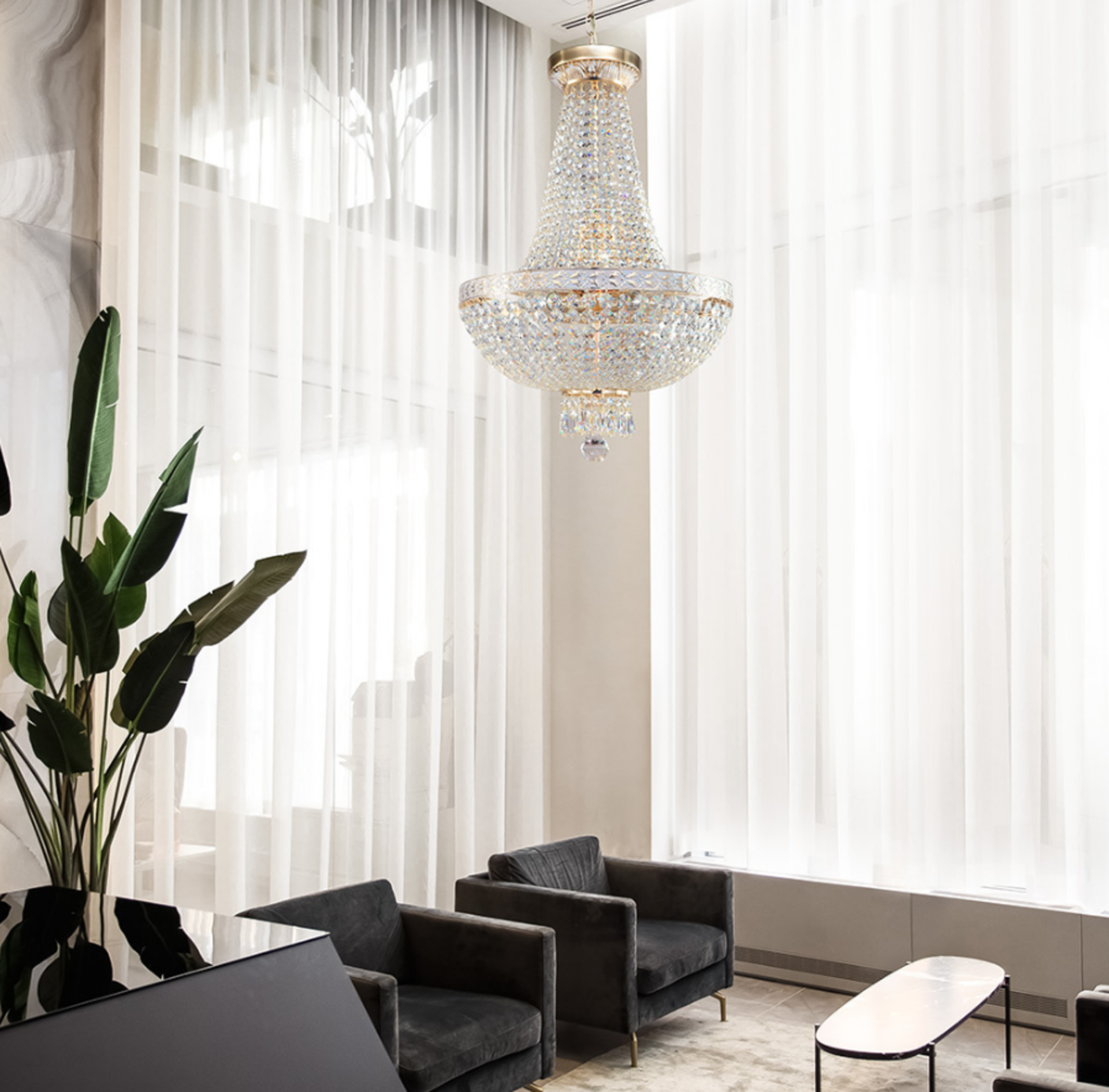 Empire Style Crystal Chandelier With A Height Maximum Of 170cm Featuring A Gold Plated Frame,