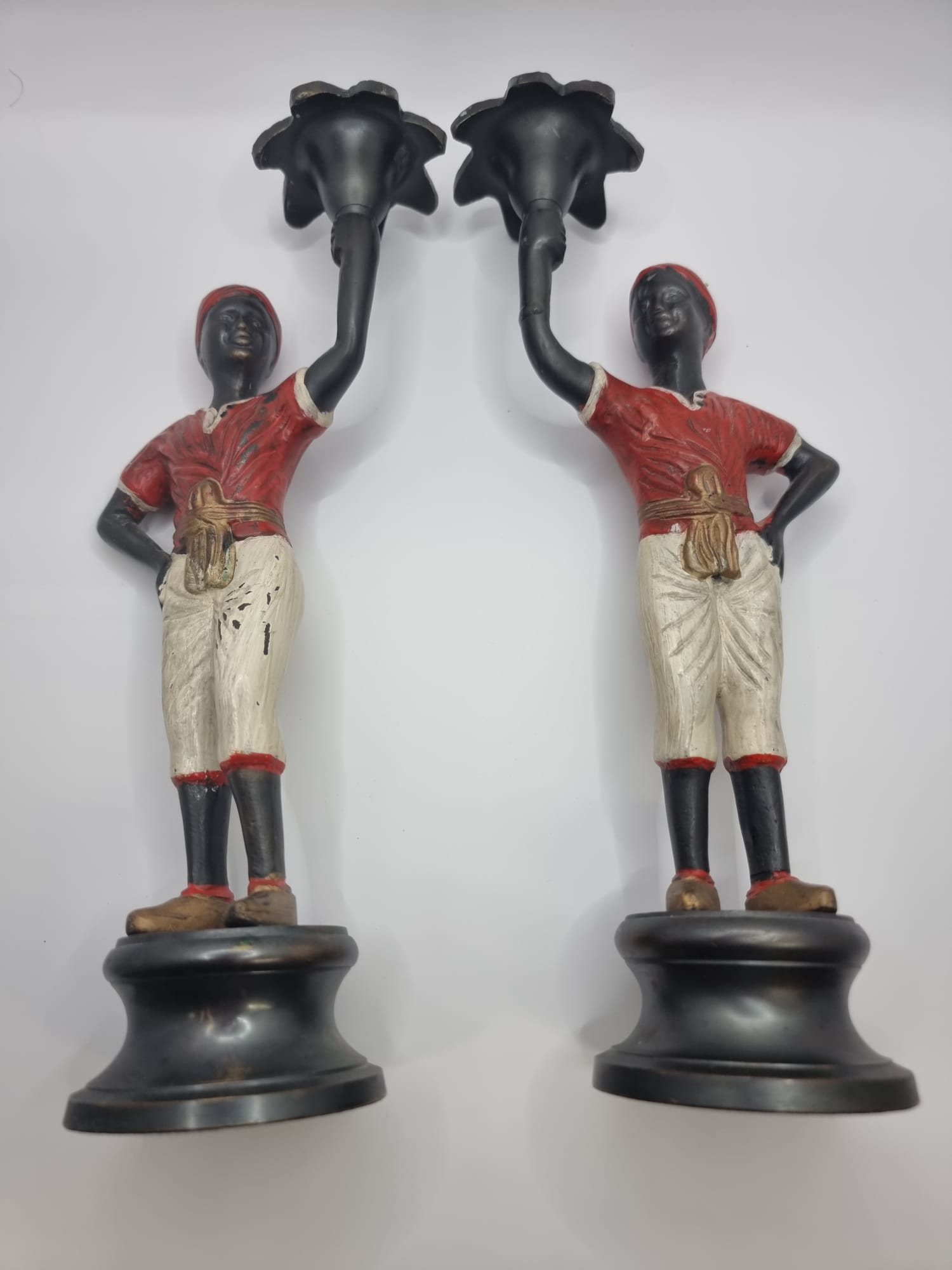 A pair Early 20th Century Cold-Painted Bronze Blackamoor Candlesticks 27cm Fine quality early 20th - Image 2 of 11