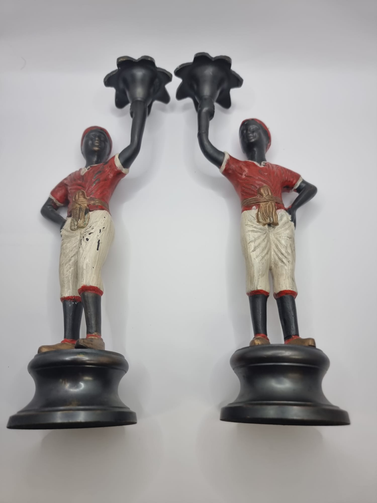 A pair Early 20th Century Cold-Painted Bronze Blackamoor Candlesticks 27cm Fine quality early 20th - Image 3 of 11