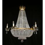 Empire Style Tent And Bag 14 + 5 Light Bronze Chandelier The Scrolled Acanthus Cast Arms Issued From
