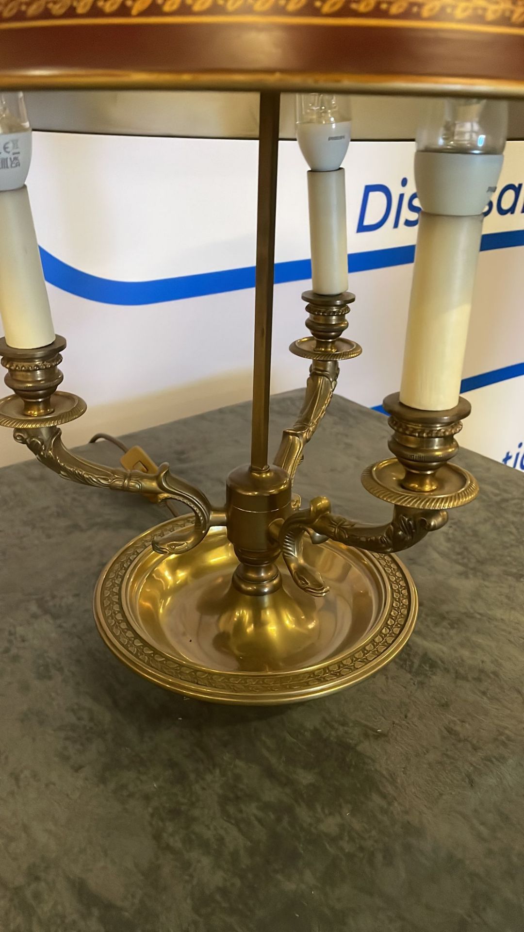 Empire Style Gilt Bronze Three-Light Bouillotte Lamp Having A Arrow Finial And Two Candle Arms - Image 2 of 4