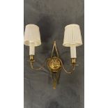 A Pair Of English Georgian Style Brass Two Arm Candle Wall Sconces With Vasiform Backplate 26 x 40cm