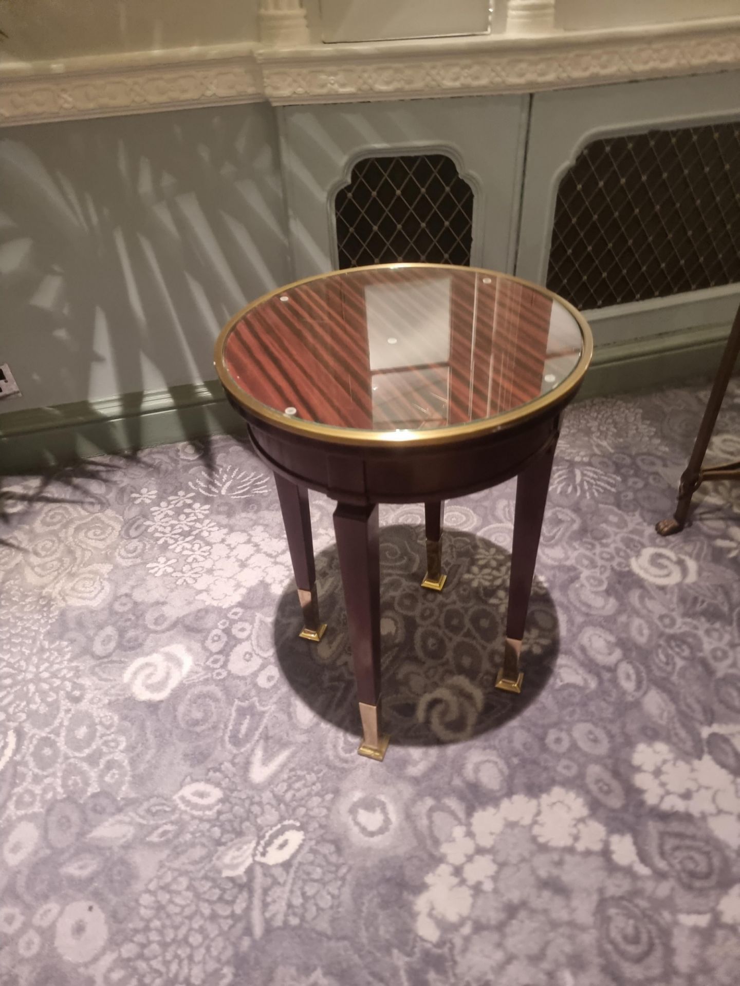 Circular Side Table Macassar Ebony With Glass Plate Top And Brass Trim Mounted On Tapering Legs With - Image 5 of 5