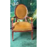 Louis XVI Style Framed And Upholstered In Gold Velvet Arm Chair 68 x 68 x 105cm