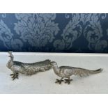 Italian Silver Plated Hollow Cast Table Centrepiece figurines Of Pheasants Male & Female Pair Male