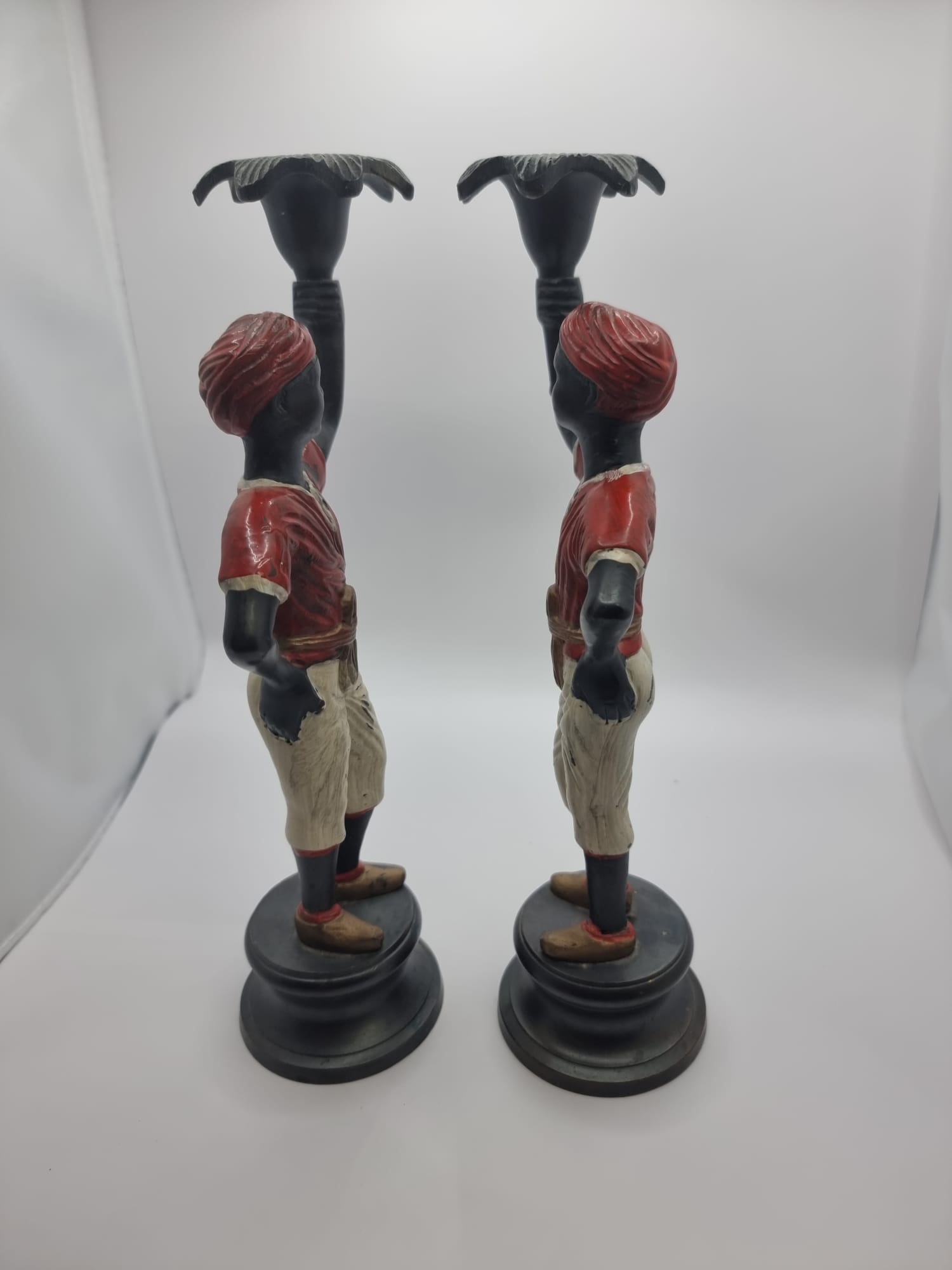 A pair Early 20th Century Cold-Painted Bronze Blackamoor Candlesticks 27cm Fine quality early 20th - Image 5 of 11