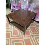 A mahogany square coffee table with undershelf and tapering legs 70 x 70 x 45cm {(mark on top)