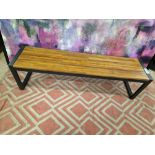 A pair of oak topped benches on black metal frame 160 x 38 x 45cm