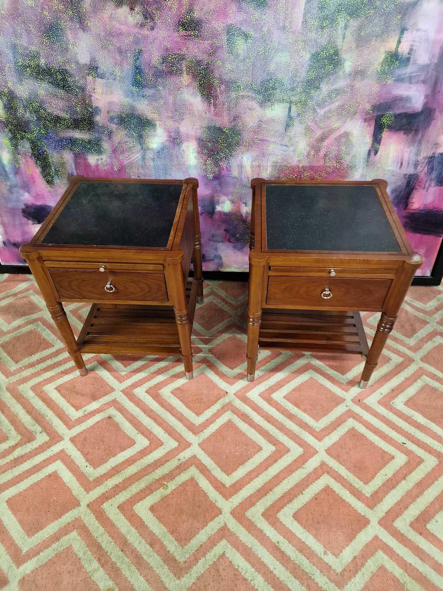 A set of 2 Channels Furniture side table or nightstands the solid timber cabinet features an inlay