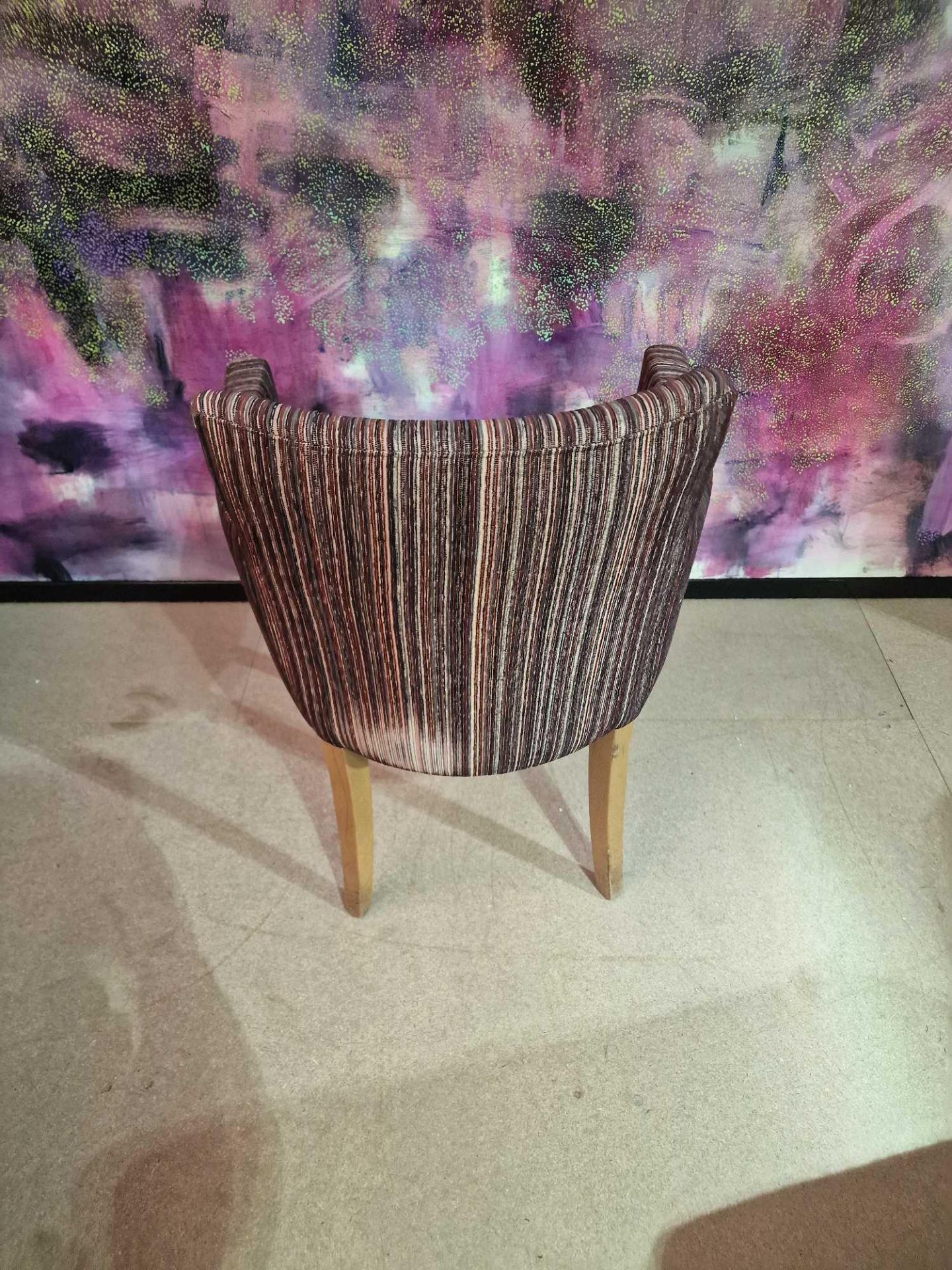 Contemporary dining chair Upholstered in a modern striped pattern fabric, the high arm rests and - Image 2 of 4