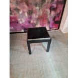 A pair of side tables ebony black timber frame with a framed black glass top 50 x 50 50cm