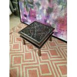 Lamp table bronze and black marble on dark walnut frame 60 x 60 x 46cm