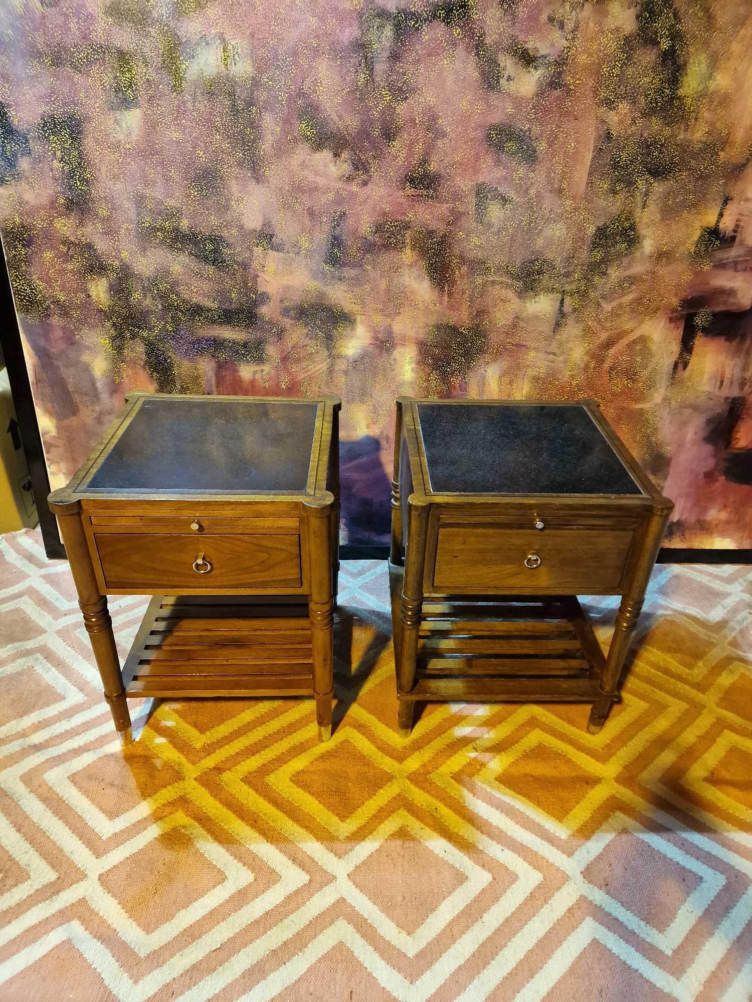 A set of 2 Channels Furniture side table or nightstands the solid timber cabinet features an inlay