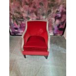 Lounge chair by Kesterport contemporary design upholstered in red velvet with a wrapped repeating