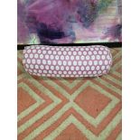 4 x purple and white patterned upholstered bolster cushions 60cm
