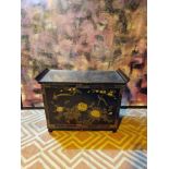 Lacquered Chinoiserie Cabinet / Sideboard the two door features painted peony and exotic birds