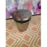 Contemporary design bronzed metal lamp or side table with black decorative trim to apron and a