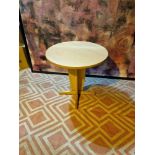 2 x beech mid century style dining tables the circular 74cm top mounted on a pedestal quad form base