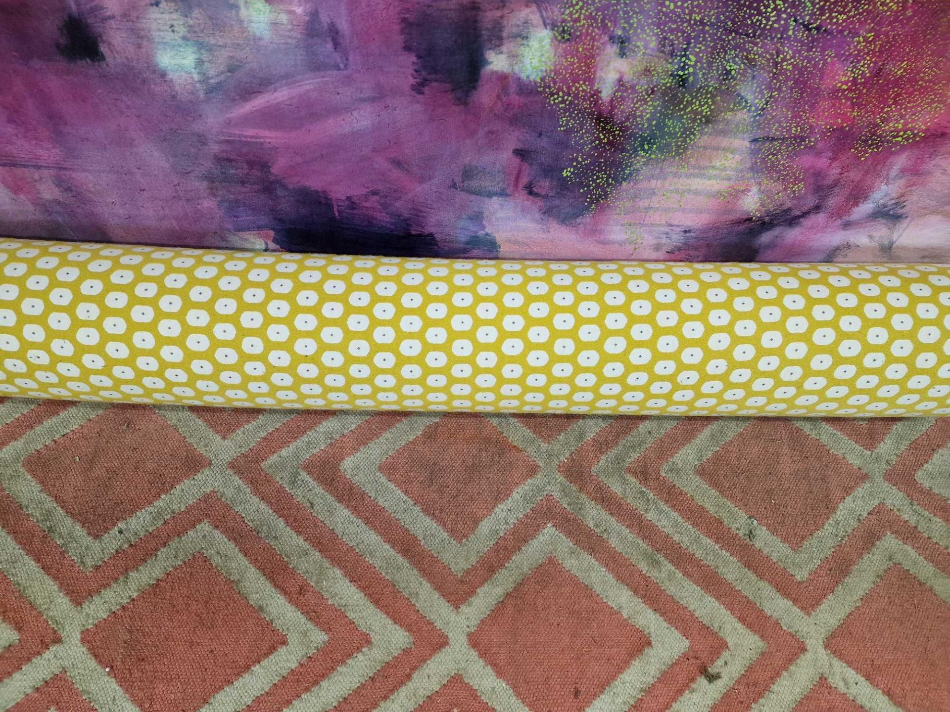 7 x yellow and white patterned upholstered bolster cushions 60cm - Image 2 of 2