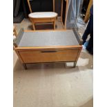 Luggage stand with drawer grey fabric top on a bronzed metal frame with bronzed legs 108 x 58 x