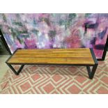 A pair of oak topped benches on black metal frame 160 x 38 x 45cm