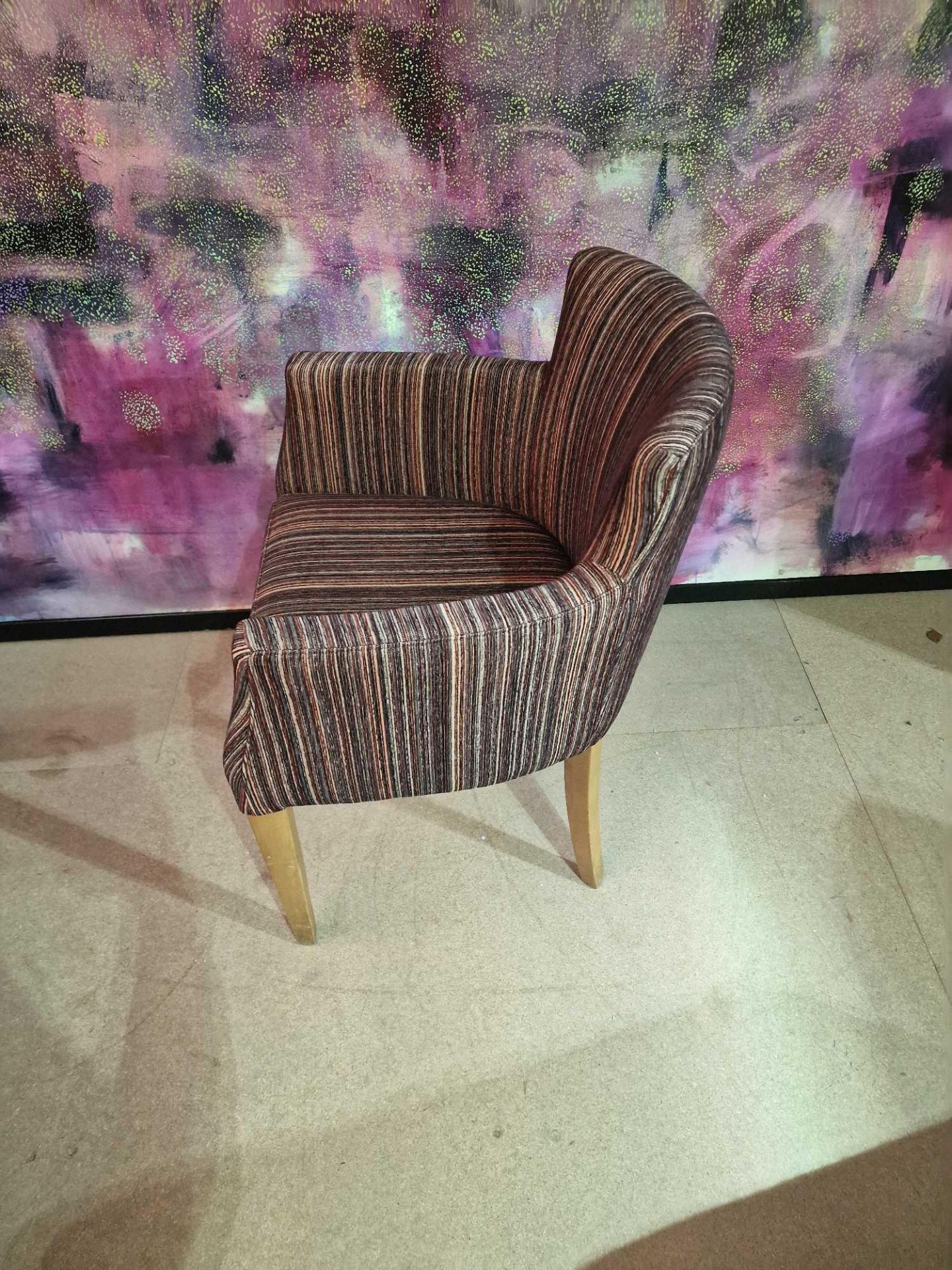 Contemporary dining chair Upholstered in a modern striped pattern fabric, the high arm rests and - Image 2 of 4