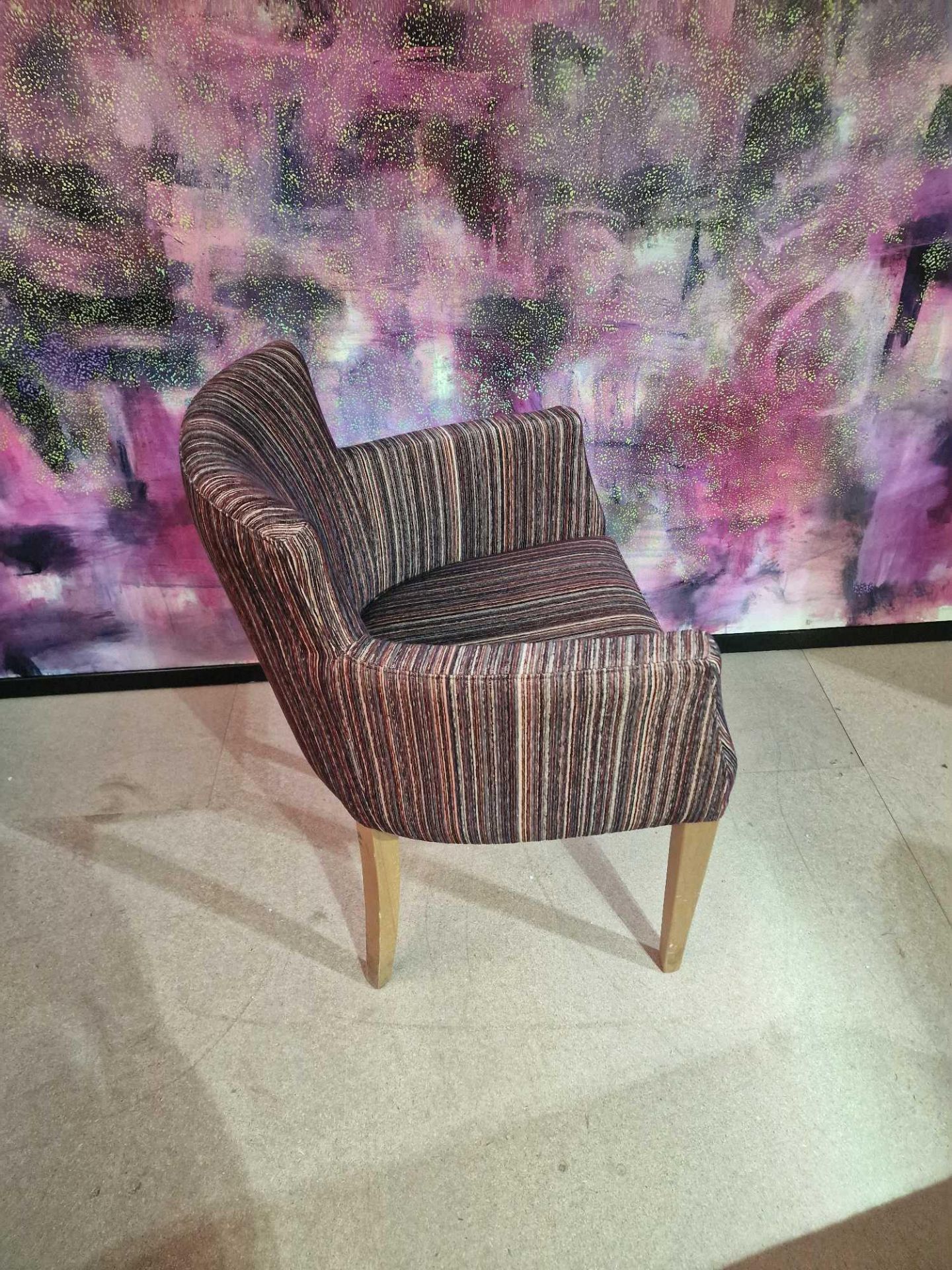 Contemporary dining chair Upholstered in a modern striped pattern fabric, the high arm rests and - Image 2 of 4