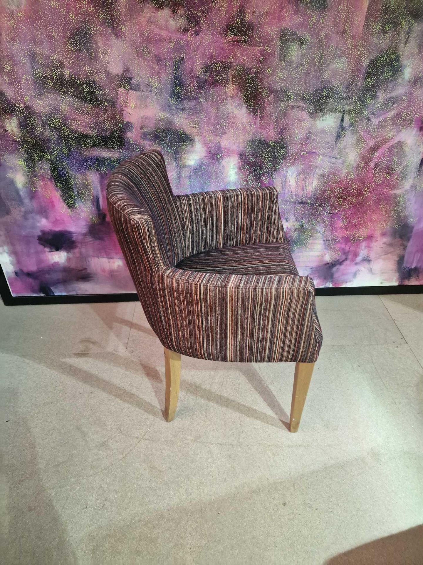 Contemporary dining chair Upholstered in a modern striped pattern fabric, the high arm rests and - Image 2 of 3