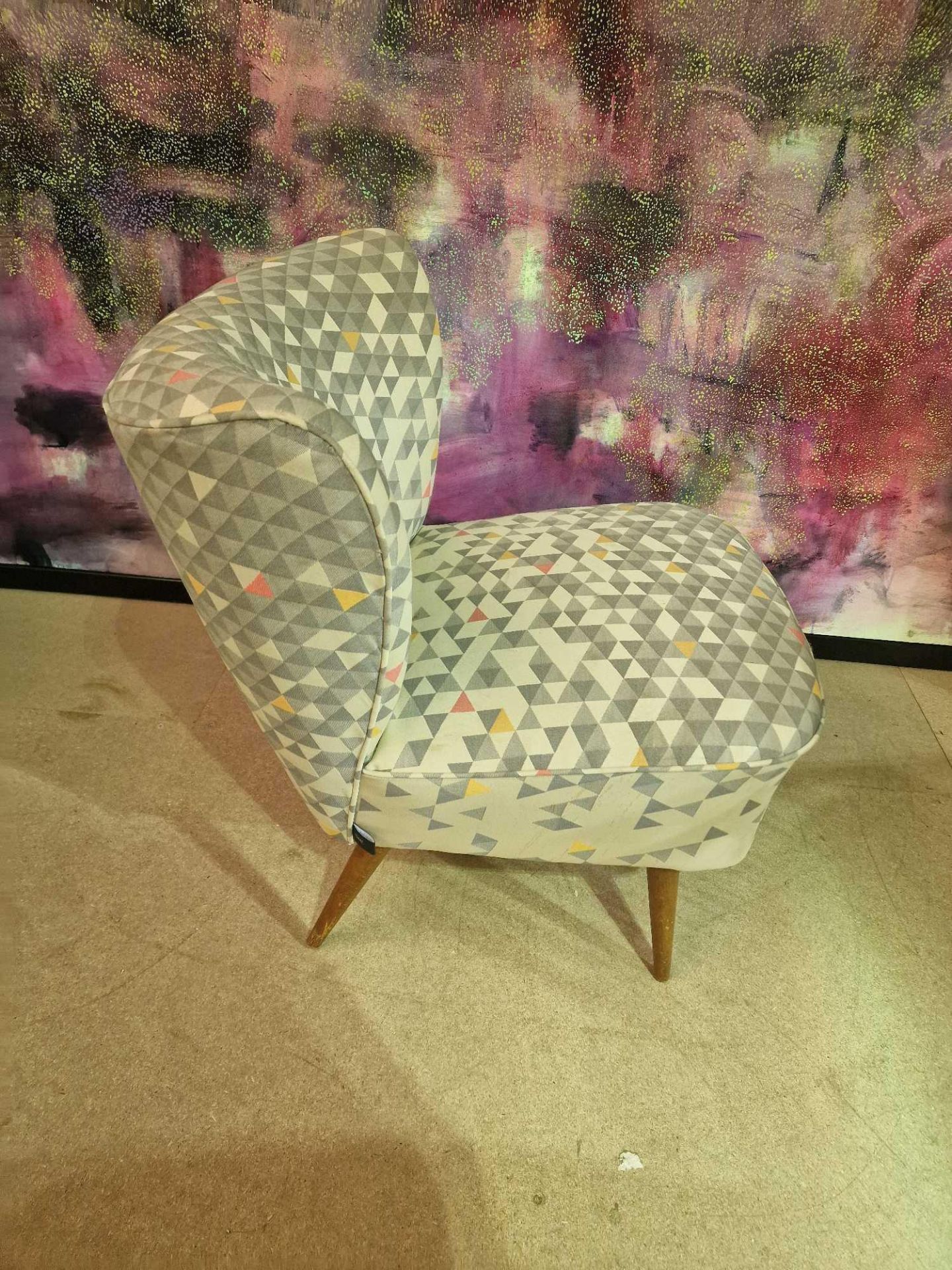 Slipper chair by Self Style Steeped in luxury, the geometric pattern upholstered chair is an elegant - Image 3 of 4