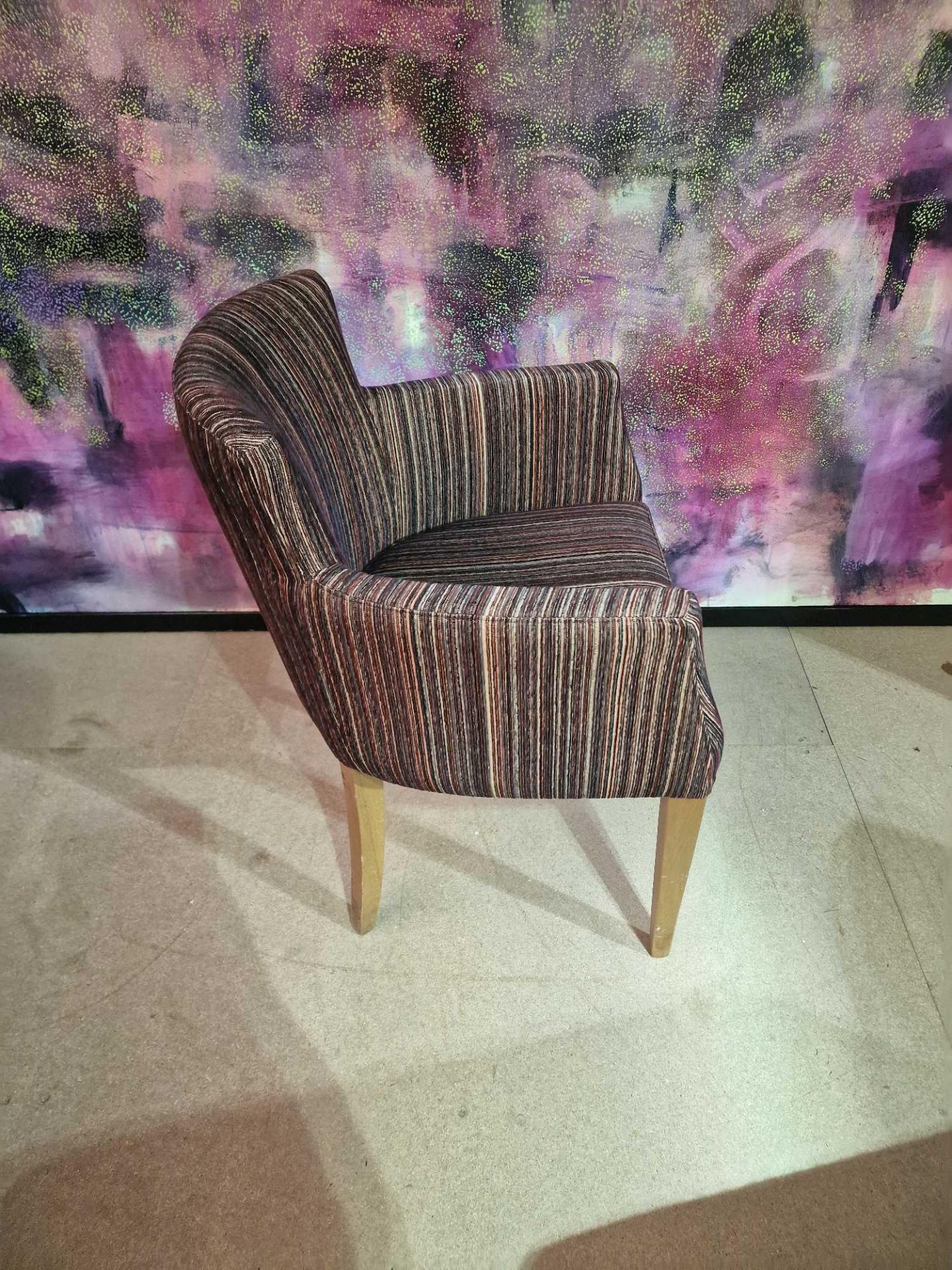 Contemporary dining chair Upholstered in a modern striped pattern fabric, the high arm rests and - Image 2 of 3