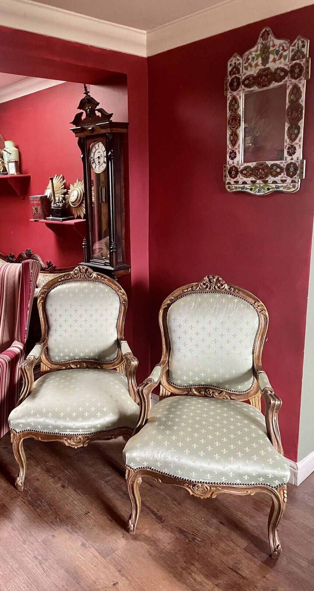 A Pair of Fauteuils In Louis XVI Style Carved Gilt Wood Arm Chairs Upholstered In Fleur De Lys - Image 2 of 10