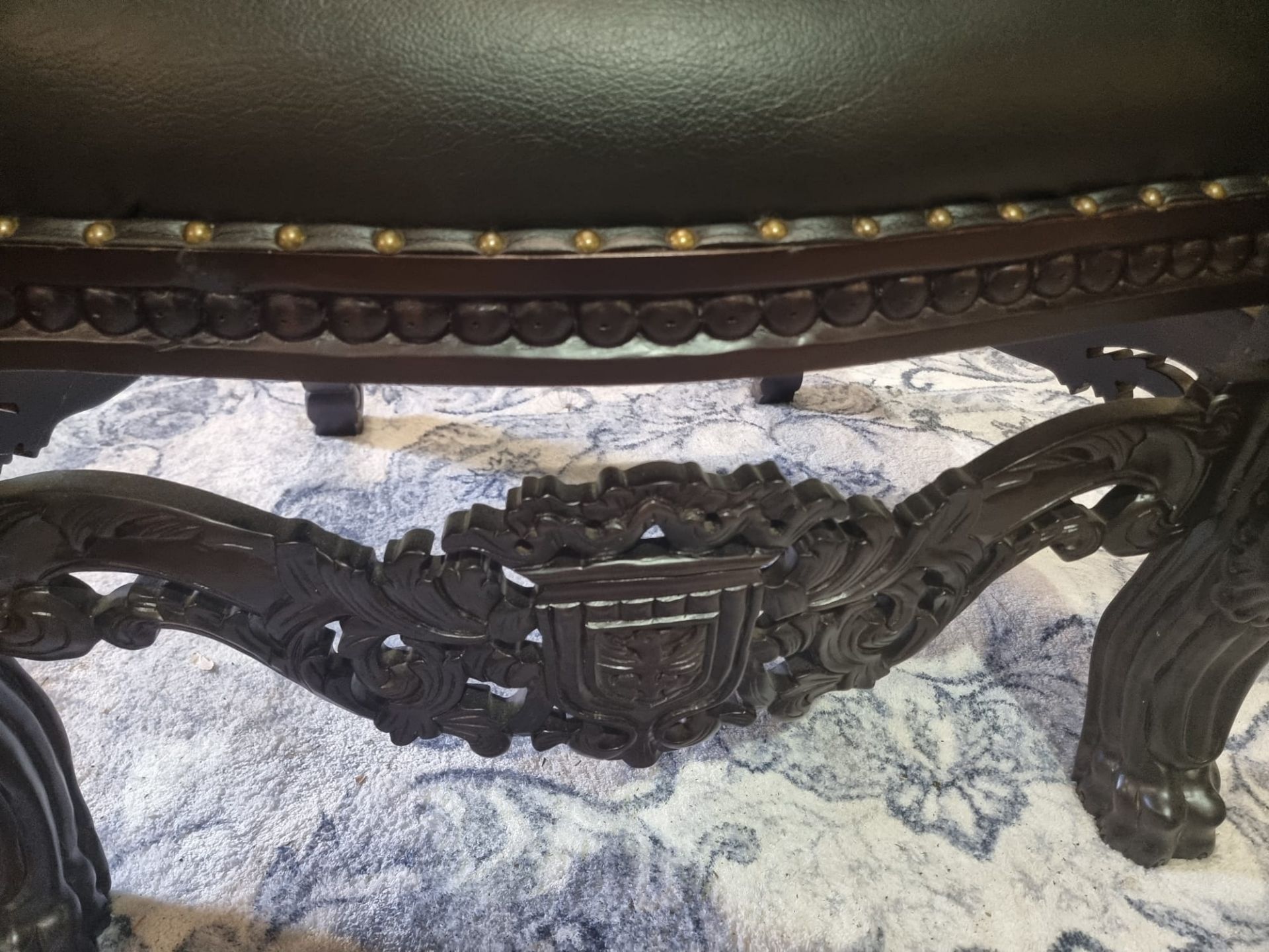 Handmade Mahogany Chair Upholstered In A Pinned Black Exceptional Detailed Carving. This Antique - Image 9 of 20