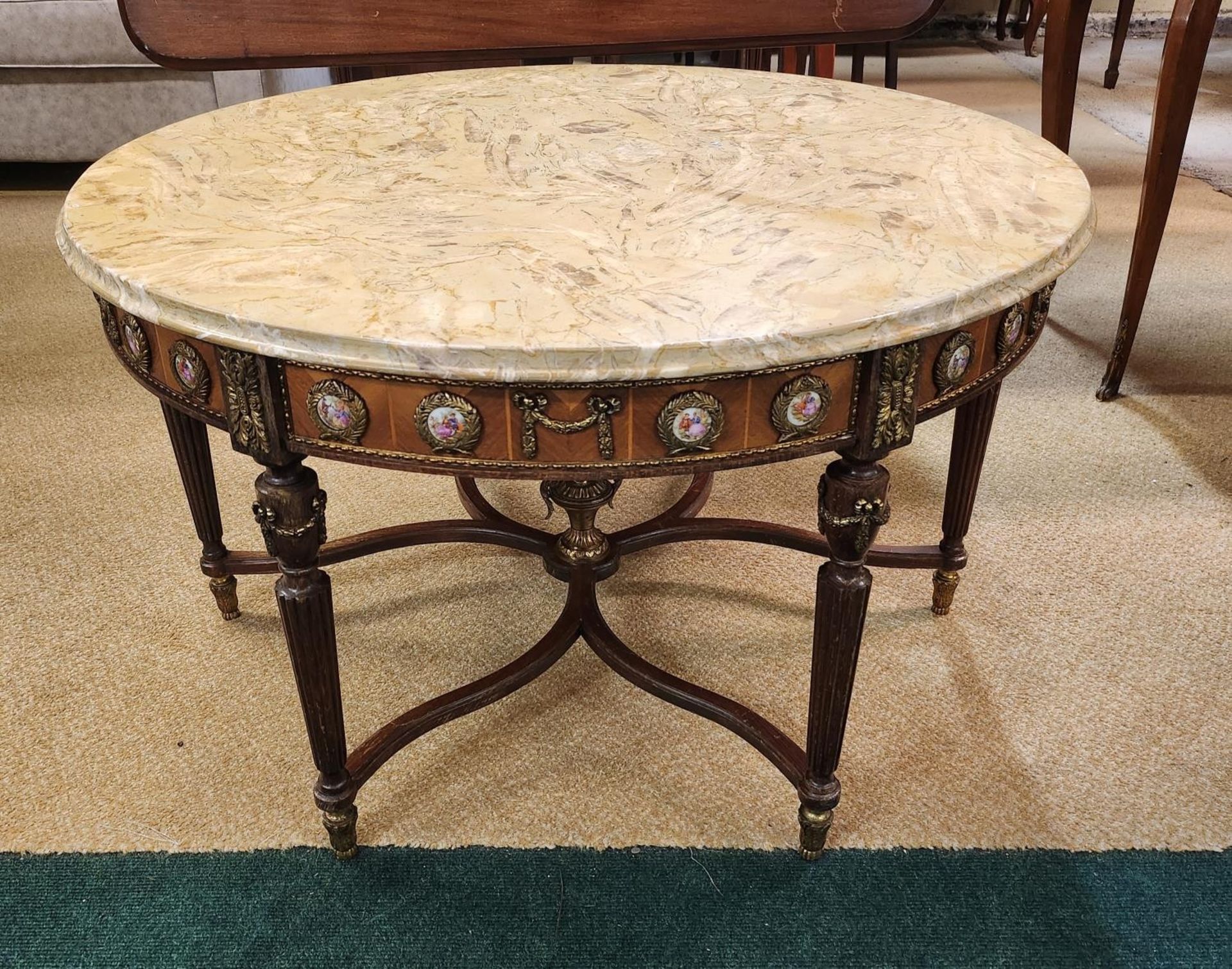 Cabinet Makers: H.& L. Epstein, London French Coffee Table With Cream Marble Top The Frieze - Image 5 of 6