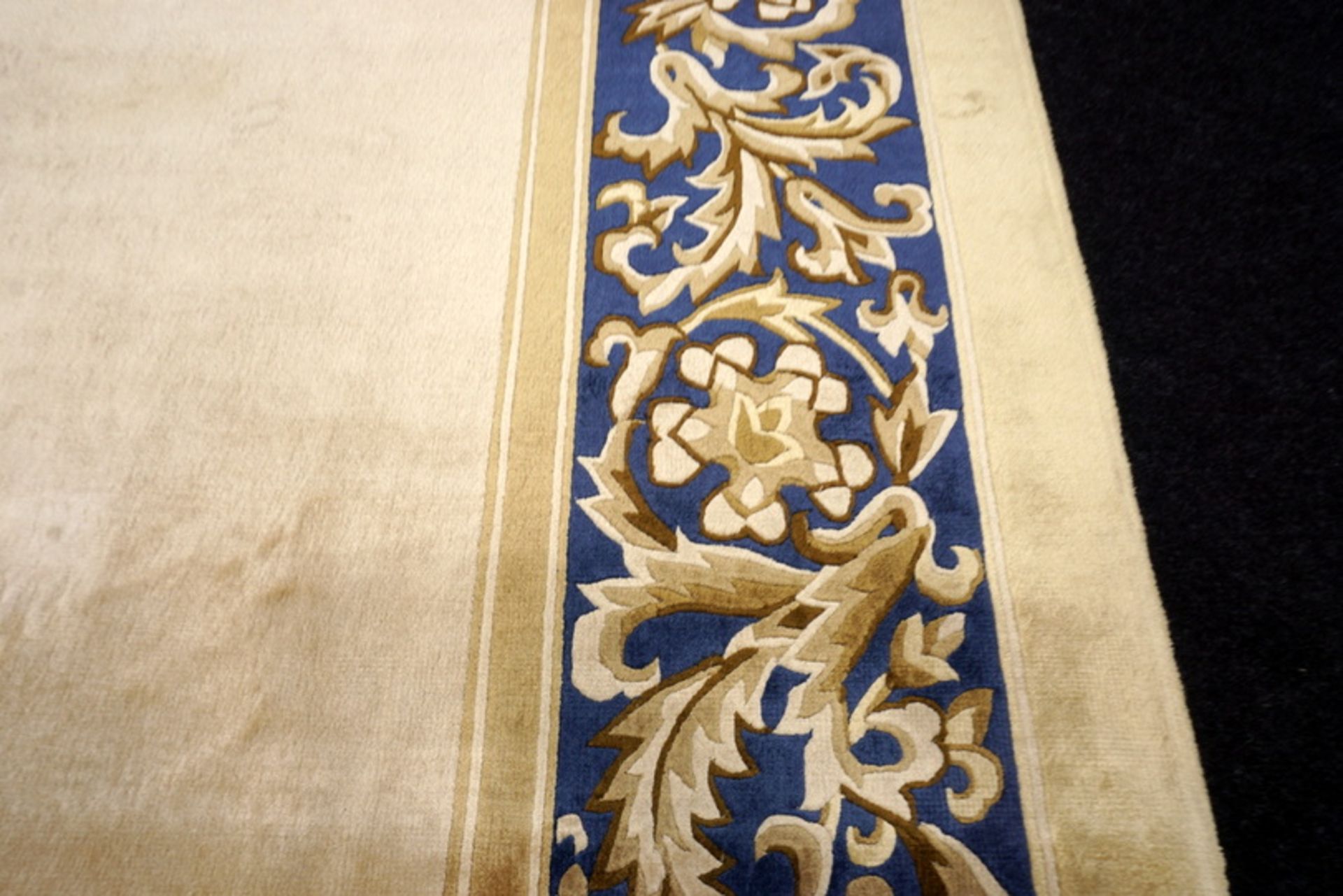 A Chinese Silk Carpet, Tientsin, Silk On Silk Foundation The Plain Ivory Field With A Blue Border - Image 3 of 20