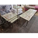 F.lli. Orsenigo Italy  Coffee Table And Nesting Side Tables Set With Marble Onyx Tops On Antique