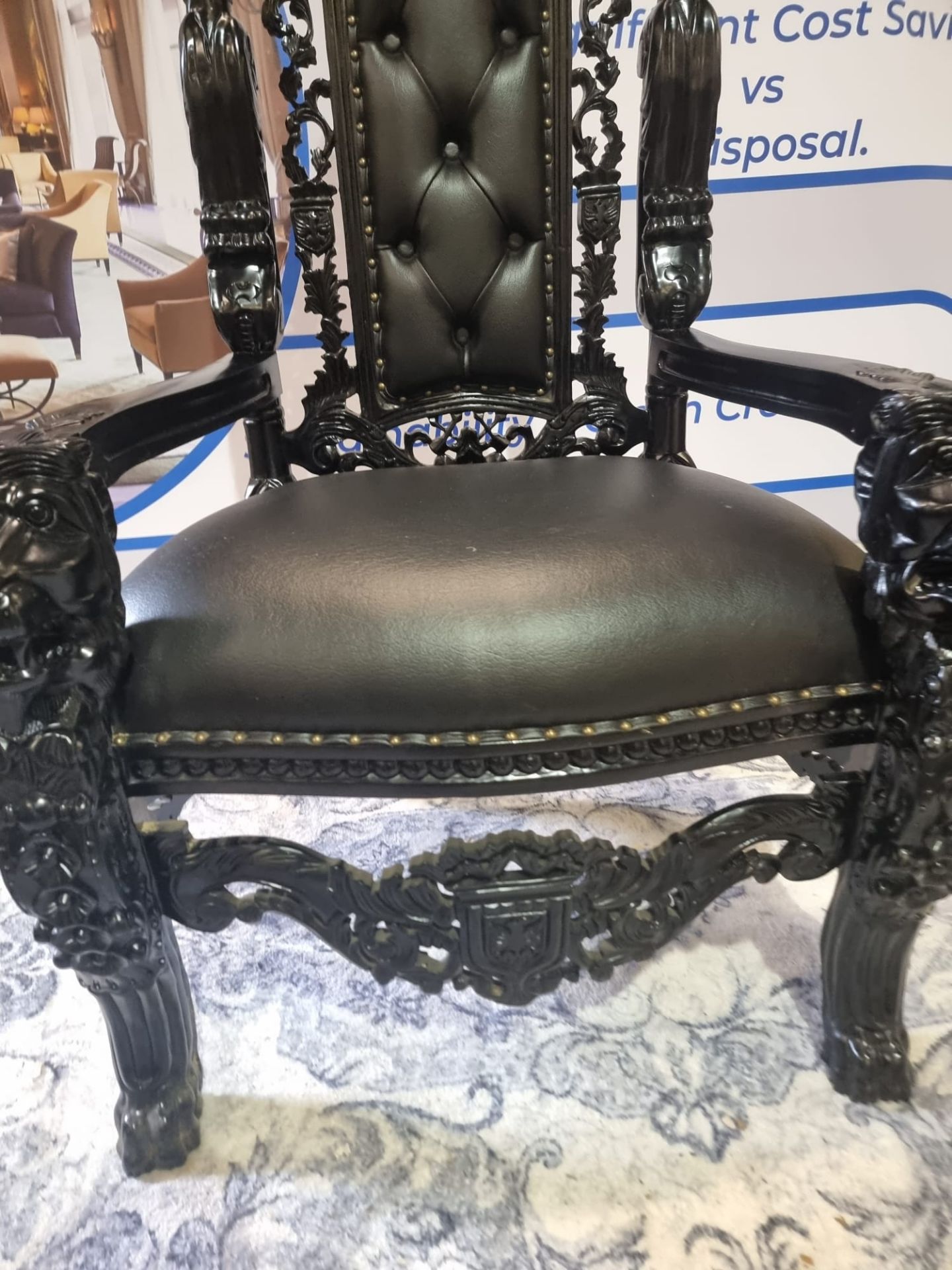 Handmade Mahogany Chair Finished In Painted Ebony Upholstered In Pinned Black Exceptional Detailed - Image 19 of 24