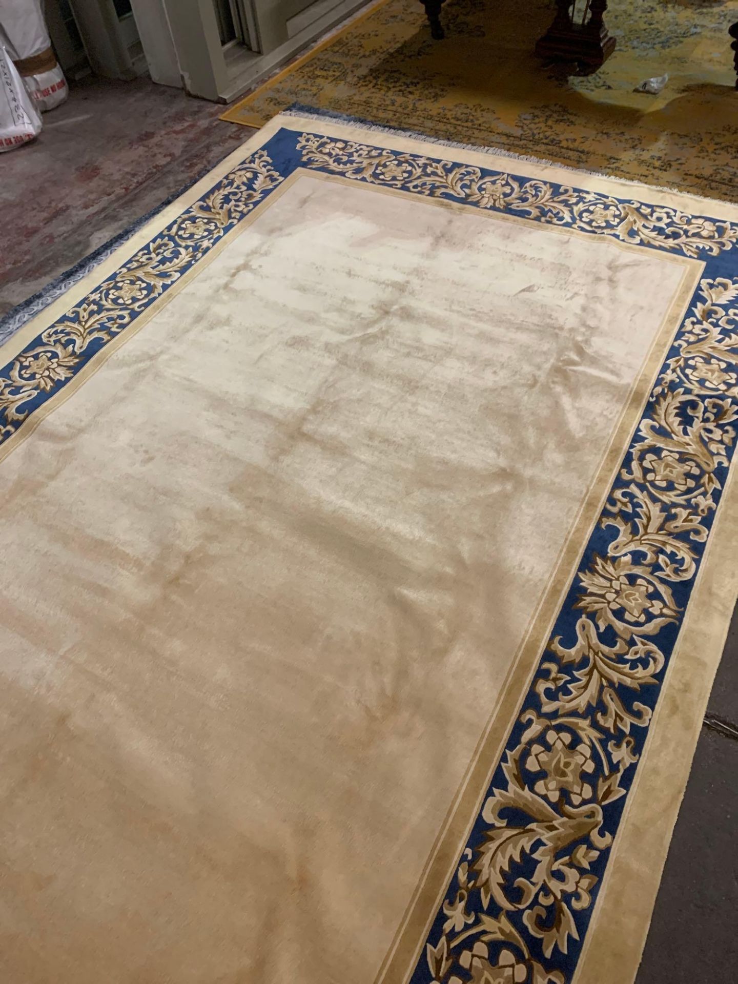 A Chinese Silk Carpet, Tientsin, Silk On Silk Foundation The Plain Ivory Field With A Blue Border - Image 18 of 20
