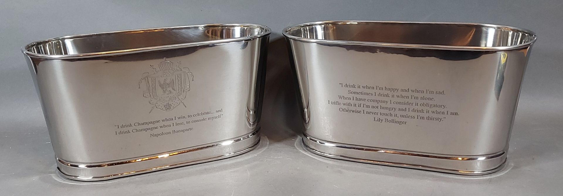 A Pair Of Oval Champagne Coolers Lily Bollinger (1899-1977) / Napoleon Bonaparte Quote Champagne