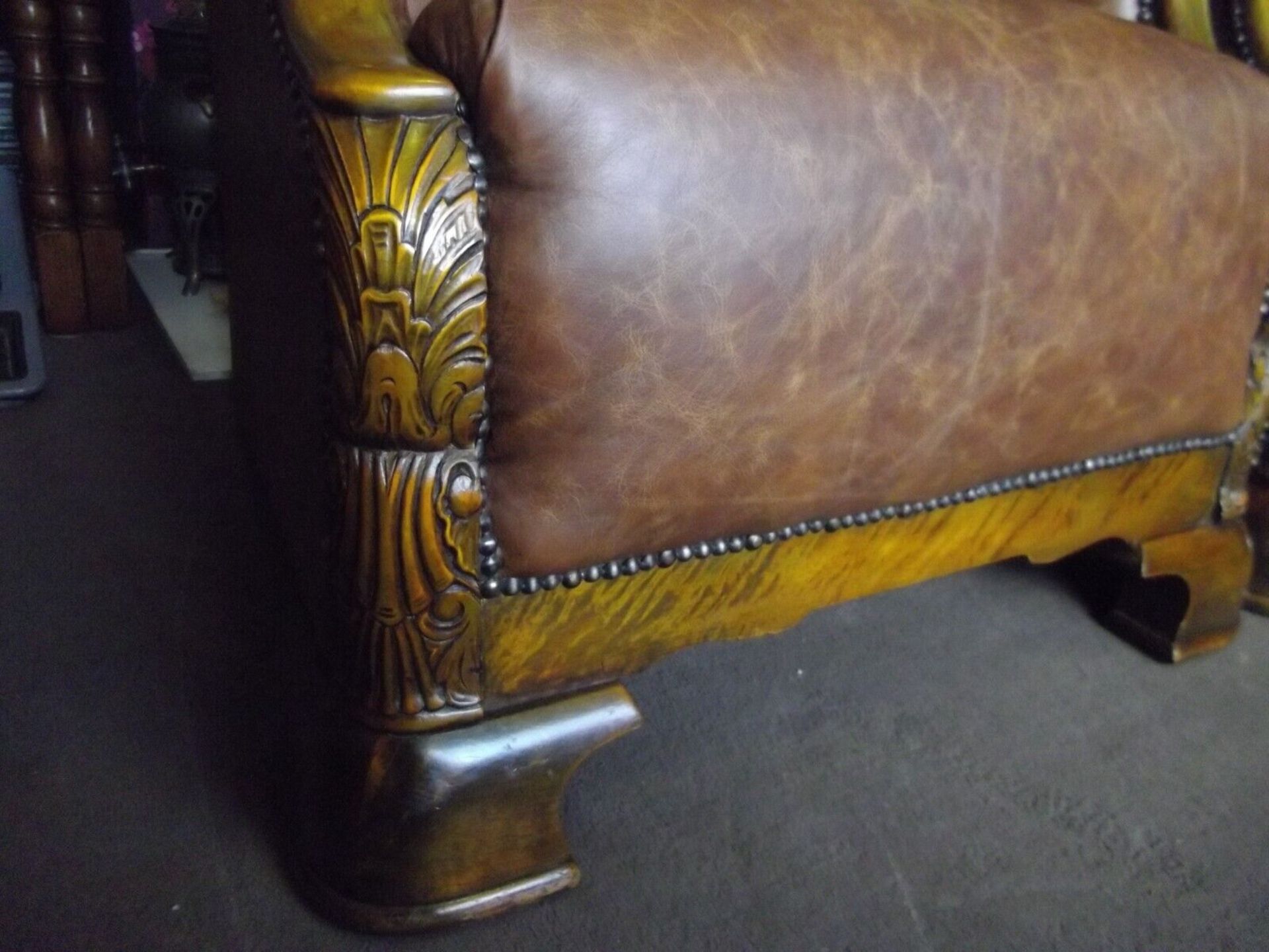 Leather Armchair Continental Oak Frame With Recently Upholstered Vintage 100% Leather Upholstery - Image 3 of 13