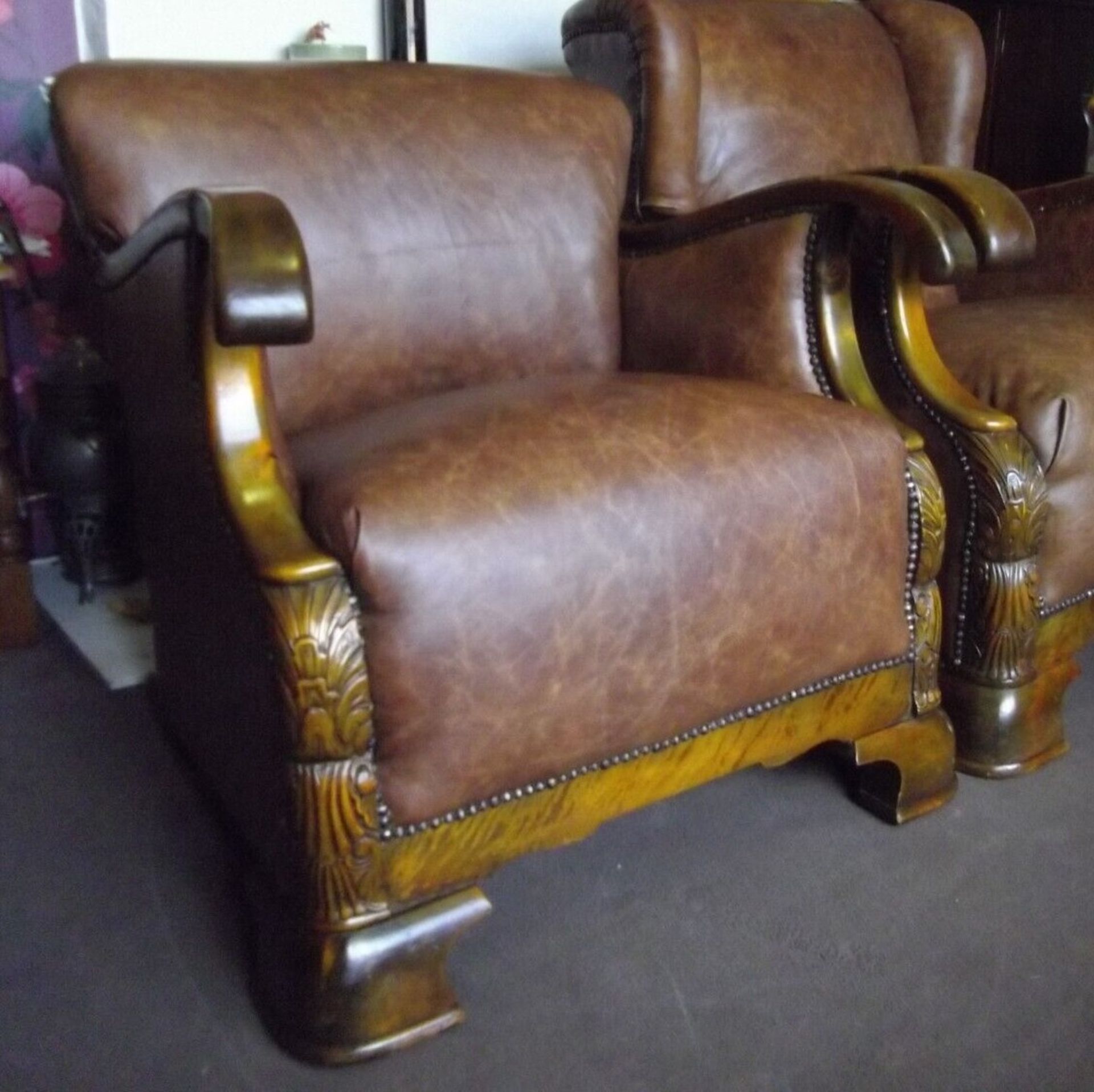 Leather Armchair Continental Oak Frame With Recently Upholstered Vintage 100% Leather Upholstery - Image 2 of 13