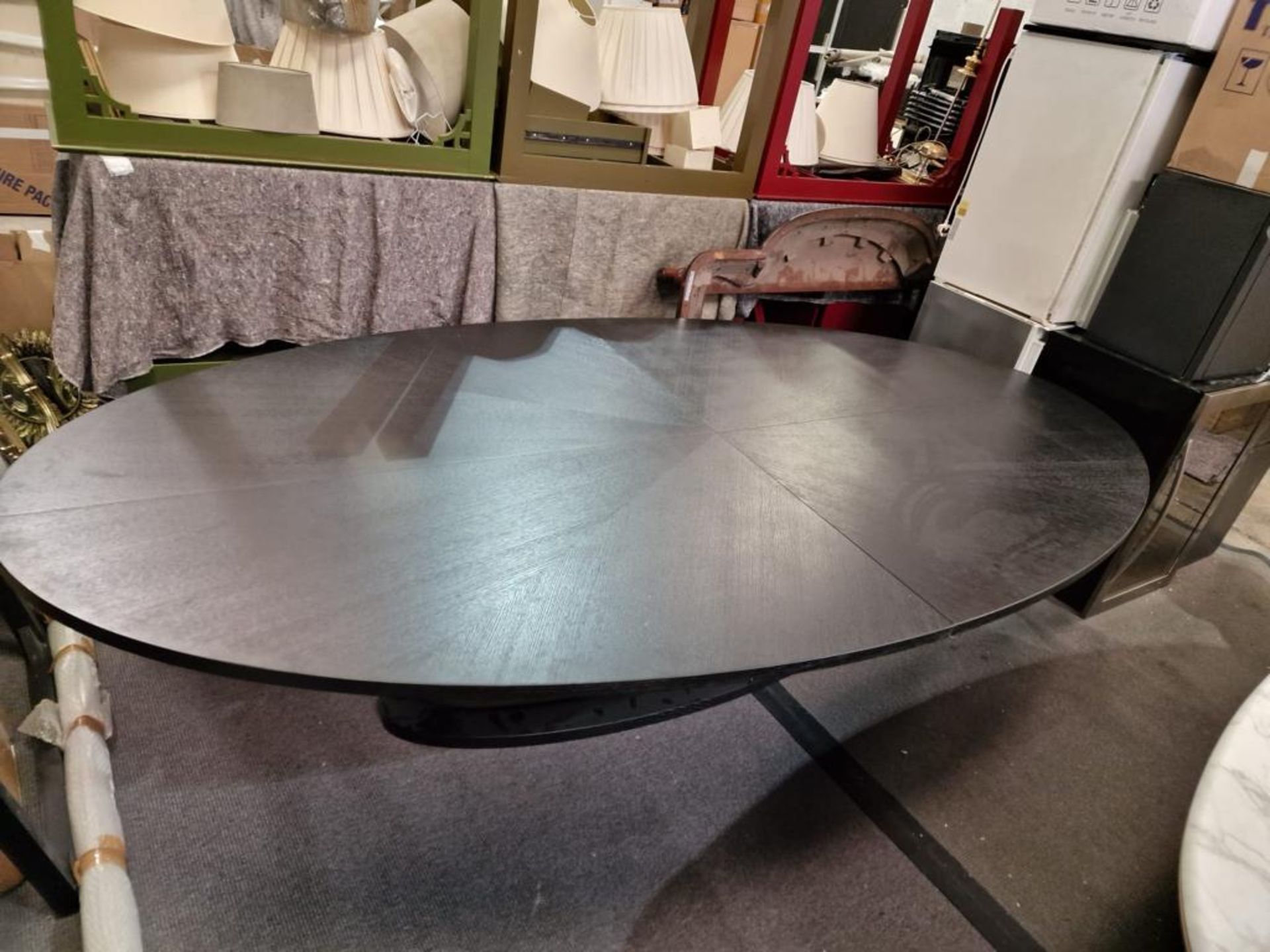 Large Dark Wooden Table On A Solid Wooden Base 300 x 156 x 72 Cm ( A/F)