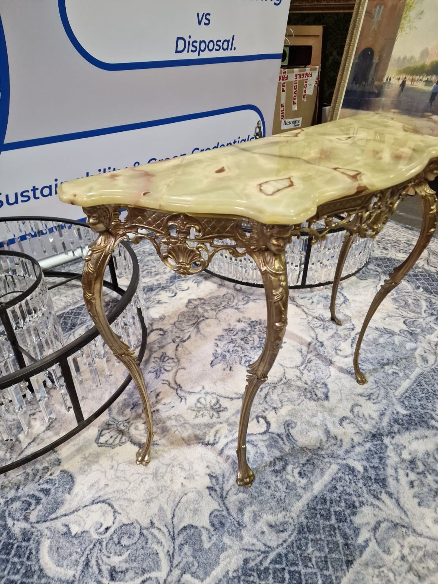 F.lli. Orsenigo Italy  Console Table The Shaped Marble Onyx Top Mounted Above A Richly Decorated - Image 8 of 8